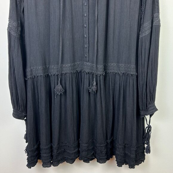 Free People Feelin Moody Mini Dress Black Long Sleeve Flowy Boho Whimsigoth S - Picture 5 of 15